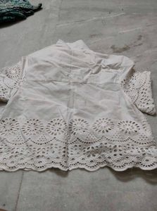 White Eyelet Cotton Button-Up Top