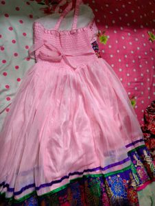Beautiful Pink flowy Dress with crop top for Girls