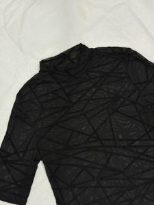 Sheer Black Geometric Mesh Top