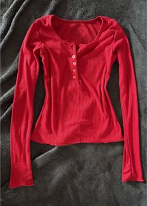 Women > Tops & Tunics | Y2k Henley Burgundy Long Top | Freeup