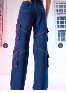 SASSAFRAS Stylish Women's Blue Cargo Jeans