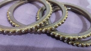 Gold Tone Beaded Bangle Set