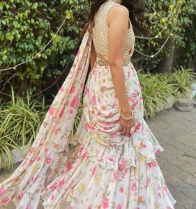 Floral Ruffle Pre Draped Saree