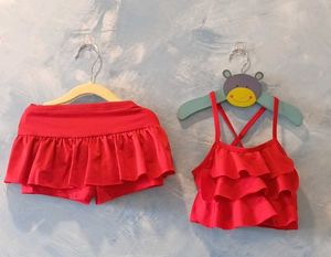 Kids Red Ruffled Swimsuit-(6-8yrs)