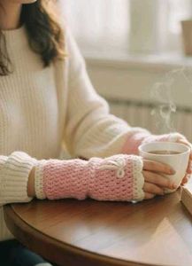 Cute Pink Crochet Fingerless Gloves
