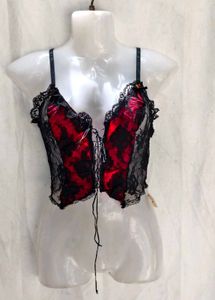 I. Gothic Red &amp; Black Lace Corset Top