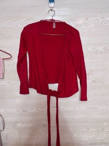 Red Long Sleeve Tie Back wrap Top