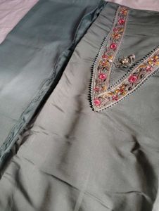 Green Embroidered Dress Material Set