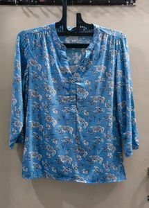 Blue Floral Print Blouse