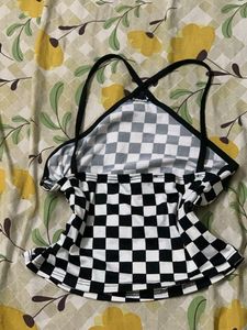 Checkerboard Halter Neck Crop Top