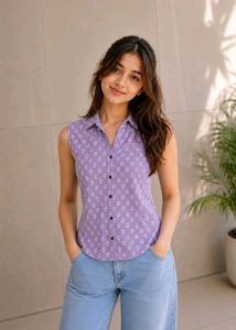 Chic Sleeveless Purple Floral Shirt