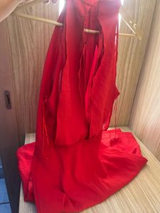NEW ZARA Elegant Red Halter Neck Maxi Dress