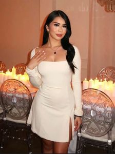 Elegant Cream Square Neck Dress