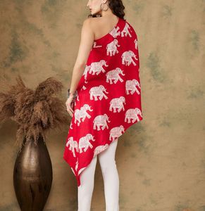InWeave Elephant Print One Shoulder Flowy Top