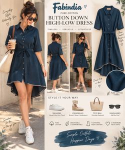 Fabindia Teal Button-Down Dress