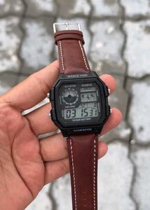 Casio Digital Watch Brown Leather Strap with metal