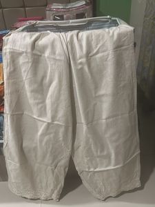 Cream Cotton Palazzos with Lace Detail
