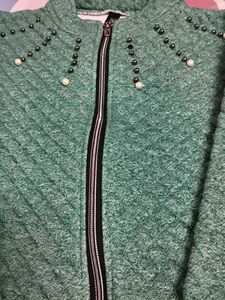 Green Textured Zip-Up Jacket