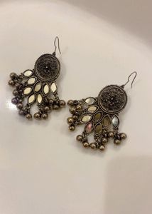 New Ethnic Oxidized Silver Mirror Earrings