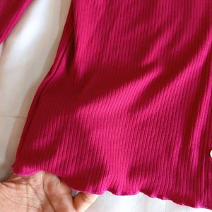 Ribbed Button-Up Top