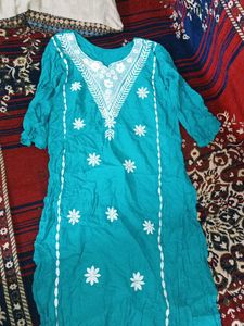 Teal Kurta with White Embroidery