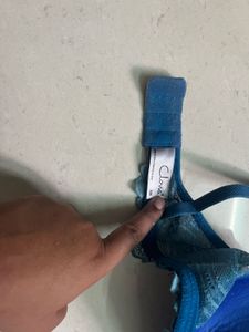 Blue Lace Trim Padded Bra