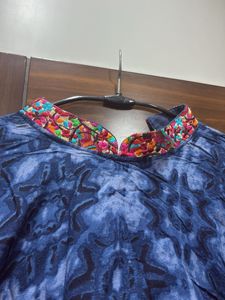 Stylish Blue Printed Ethnic Gown