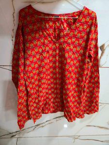 Vibrant Red Block Print Kurta