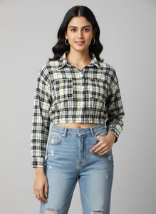 Trendy Cropped Plaid Shirt