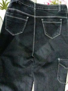 Black Cargo Jeans with White Stitching