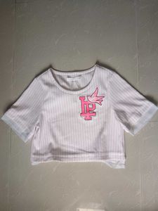 🇰🇷Cute Pink Striped Crop Top