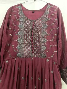 Maroon Embroidered Kurta Set with Dupatta