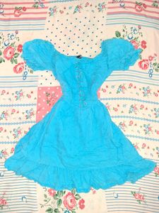 Cute Blue Puff Sleeve Dress