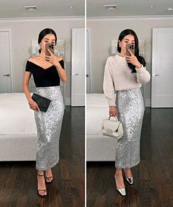 Sparkling Silver Sequin Maxi Skirt