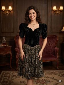 Elegant Black Velvet bridgeton vintage Dress
