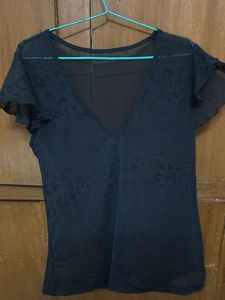 Sheer Floral Print V-Neck Top