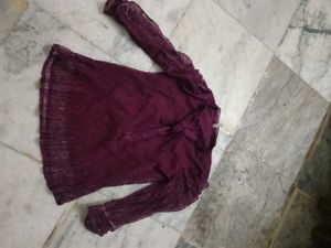 Burgundy Lace Top with Bow Detail