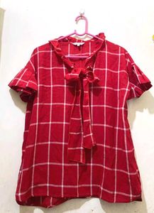 Plaid Bow Neck Top 🌹