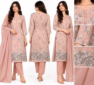 Elegant Floral Print Kurta Set(unstitched)