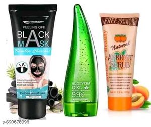 Face Care Trio: Black Mask, Aloe VeraGel &Scrub