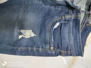 Mens Blue Damage Jeans