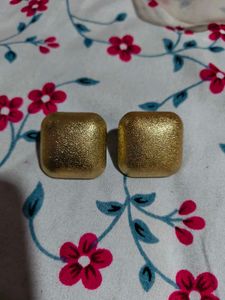 Gold Textured Square Earrings