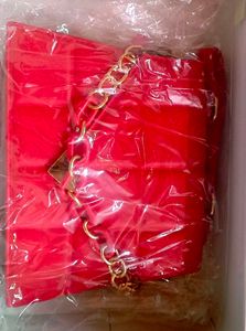 Red Quilted Handbag with Gold Chain