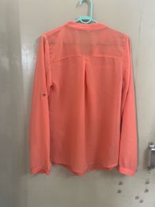 Sheer Coral Button-Up Tunic Top