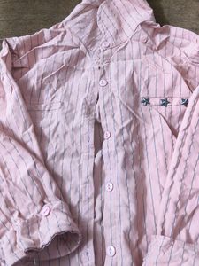Pink Striped Button-Up Shirt with Stars