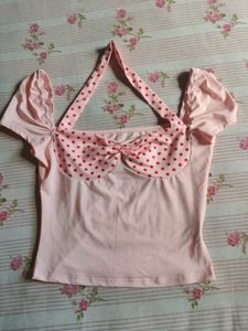 Cute Pink Polka Dot Halter Top