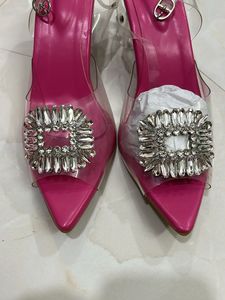 Rhinestone Clear Strap Glass Heels