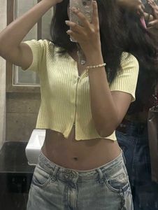 Yellow Cropped Zip-Up Top