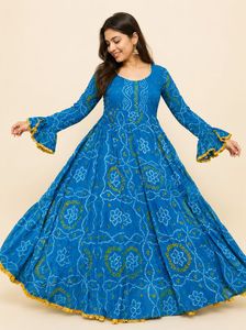 Vibrant Blue Bandhani Gown