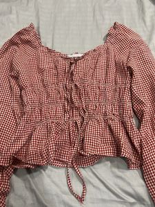 Red Gingham Peplum Top